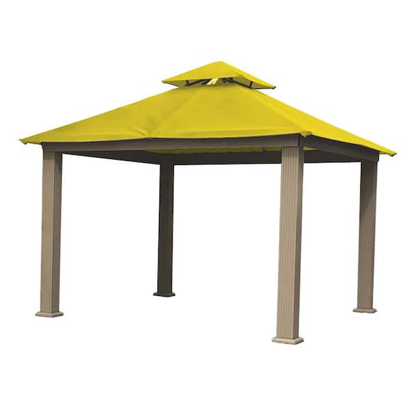 Unbranded 12 ft. x 12 ft. ACACIA Aluminum Gazebo with Yellow Canopy