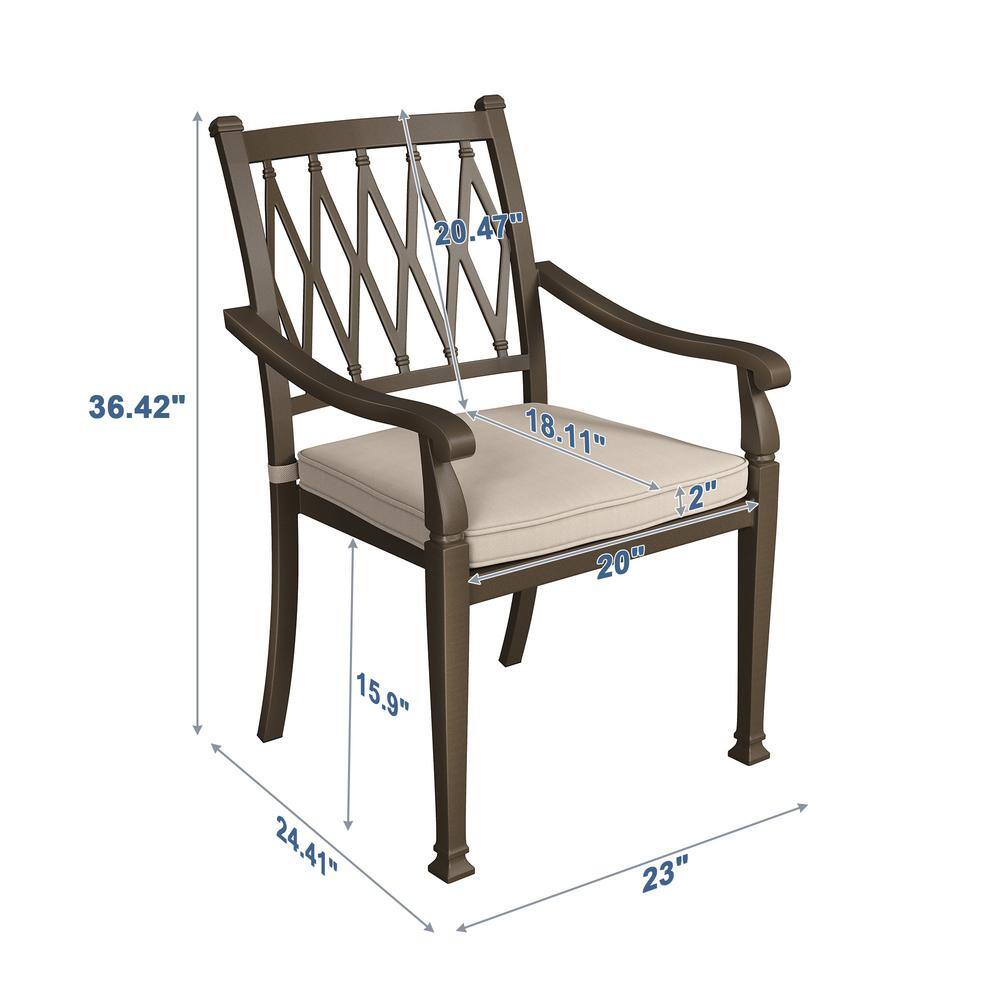 Beige Cushioned Cast Aluminum Outdoor Dining Chairs, Set of 4
