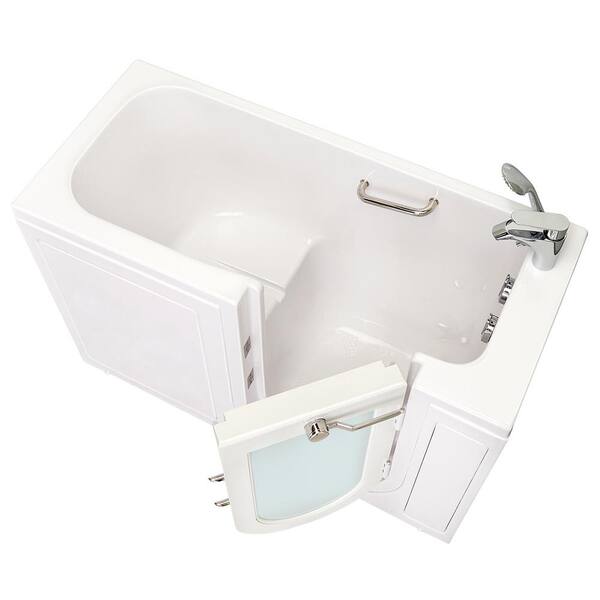 Ella Lounger 60 in. Walk-In Soaking Bathtub in White with Fast Fill Faucet and Left 2 in. Dual Drain