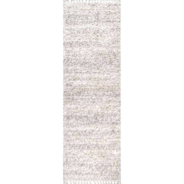 Contemporary Brooke Shag Ivory 2 ft. x 10 ft. Runner Rug