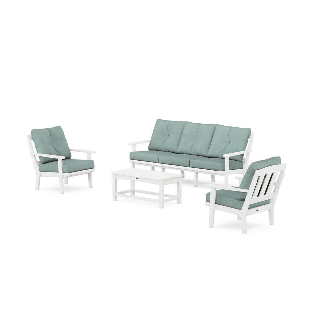 Cape Cod 4-Piece Plastic Patio Conversation Set with Sofa in Classic White/Glacier Spa Cushions price history on PriceWatchPro