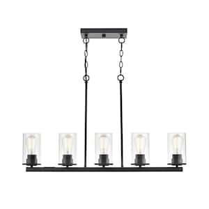 Verlana 35 in. 5-Light Matte Black Chandelier with Clear Glass