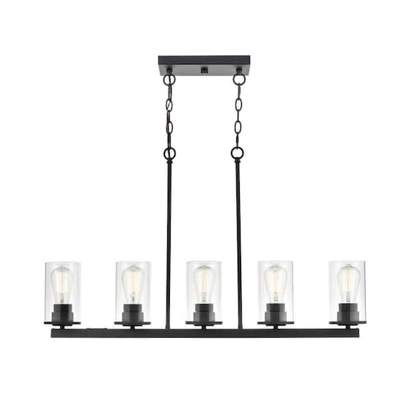 Millennium Lighting Verlana 35 in. 5-Light Matte Black Chandelier with Clear Glass