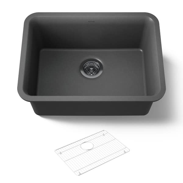 KOHLER Cairn Undermount Matte Stone 24.5 in. Single Bowl Kitchen Sink in Matte Graphite