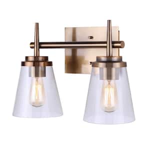 Perla 14.75 in. 2-Light Gold Vanity Light with Clear Glass Shade
