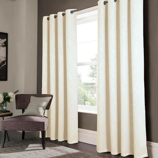 MODERN LOOM HOME Daisi Ivory 52 in. W x 90 in. L Embossed Grommet Blackout Window Curtain Panel