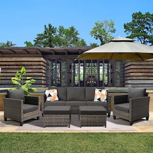 Positano Gray 5-Piece Wicker Outdoor Patio Conversation Seating Set with Black Cushions
