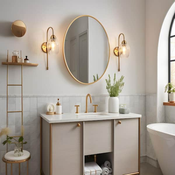 Mirabellisation 5.1 in. 1-Light Plating Brass Wall Sconce Modern/Contemporary Wallchiere with Crackle Glass Shade