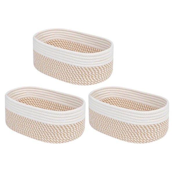 Brown 12 in. x 5 in. Cotton Decorative Basket (Set of 3) With
