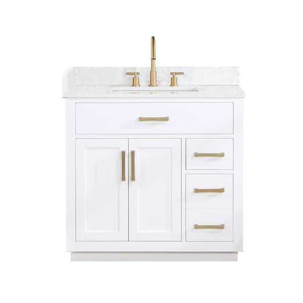Altair Gavino 36 in. W x 22 in. D x 34 in. H Bath Vanity in White with Grain White Composite Stone Top
