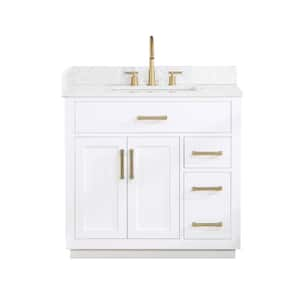 Gavino 36 in. W x 22 in. D x 34 in. H Bath Vanity in White with Grain White Composite Stone Top