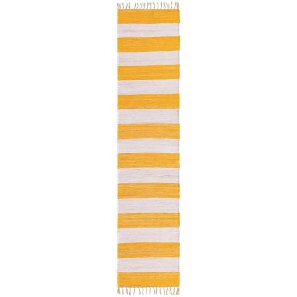 Unique Loom Chindi Rag Striped Yellow and Ivory 2' 7 x 12' 0 Area Rug
