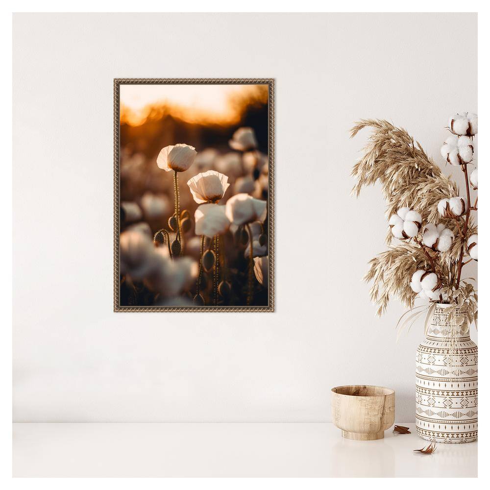 White Poppy Field Beaded Framed Canvas Wall Art