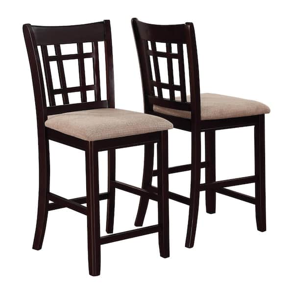 Coaster Home Furnishings 18.5 in. Brown Lavon Lattice Wood High Back Counter Stools (Set of 2)