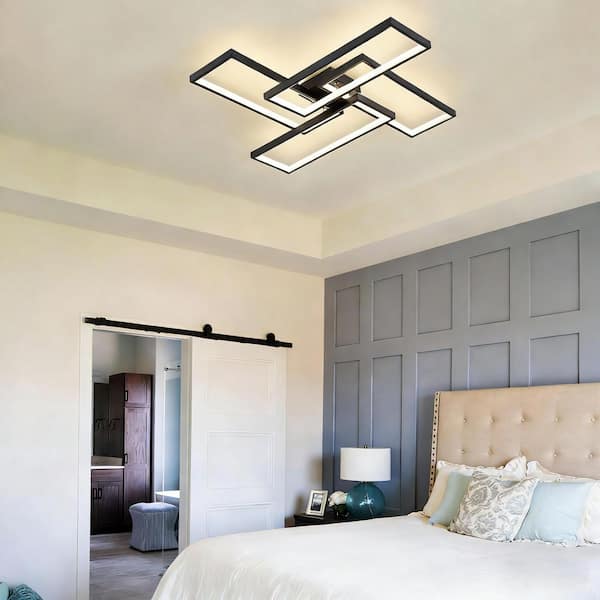 BIBIVIS 26 in. Dimmable LED Chandelier Black Flush Mount Ceiling