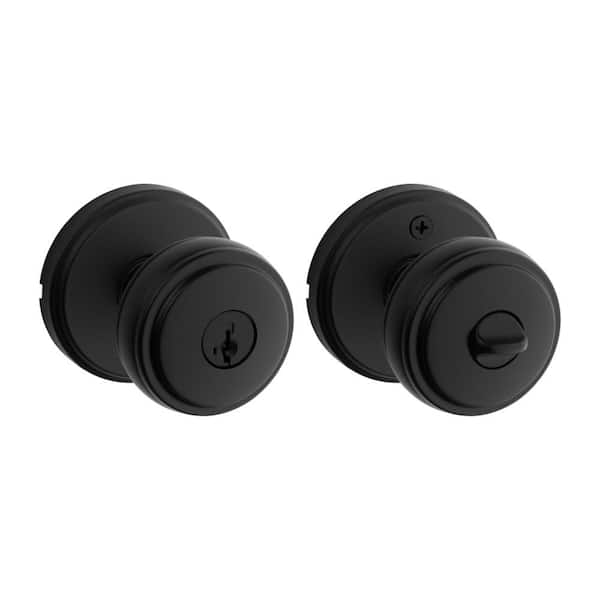 Sora Matte Black Keyed Entry 2.19 in. Round Door Knob Featuring SmartKey Security