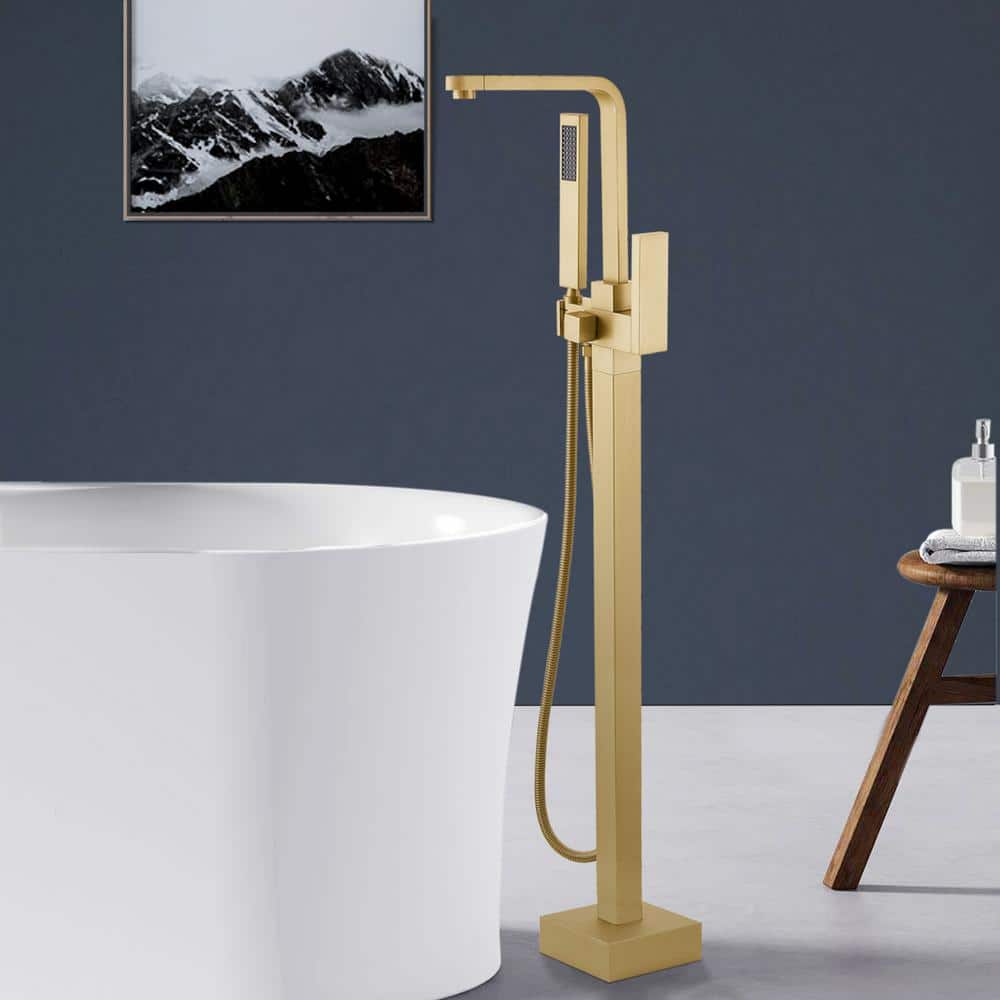 Brushed Brass Freestanding Tub Faucet with Hand Shower