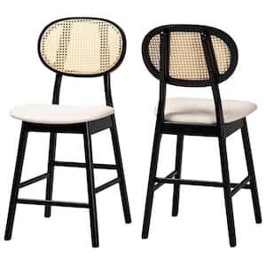 Darrion 24 in. Cream and Black Wood Counter Stool with Fabric Seat (Set of 2)