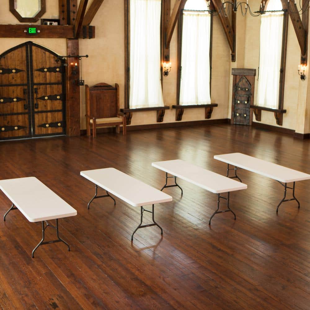 Almond 8-Foot Rectangular Folding Banquet Table with Metal Frame