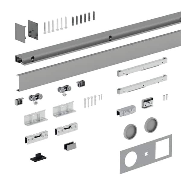 BARTELS Berlin Lite 78 3/4 in. Stainless Look Aluminum Barn Door Track and Hardware With Soft-Stops