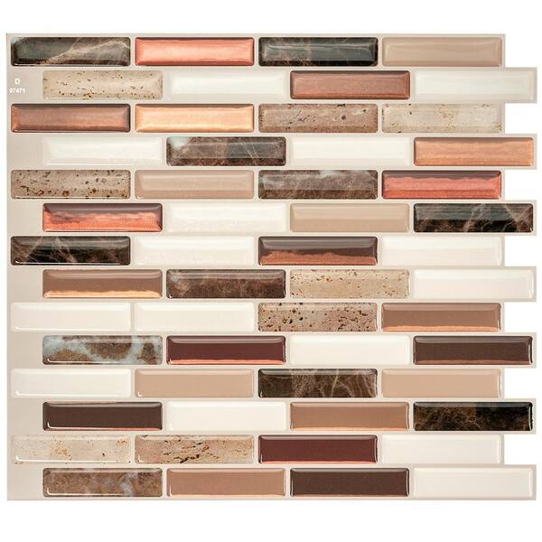 smart tiles Milenza Taddio Brown 10.20 in. x 9 in. Vinyl Peel and Stick Tile (2.36 sq. ft./4-pack)
