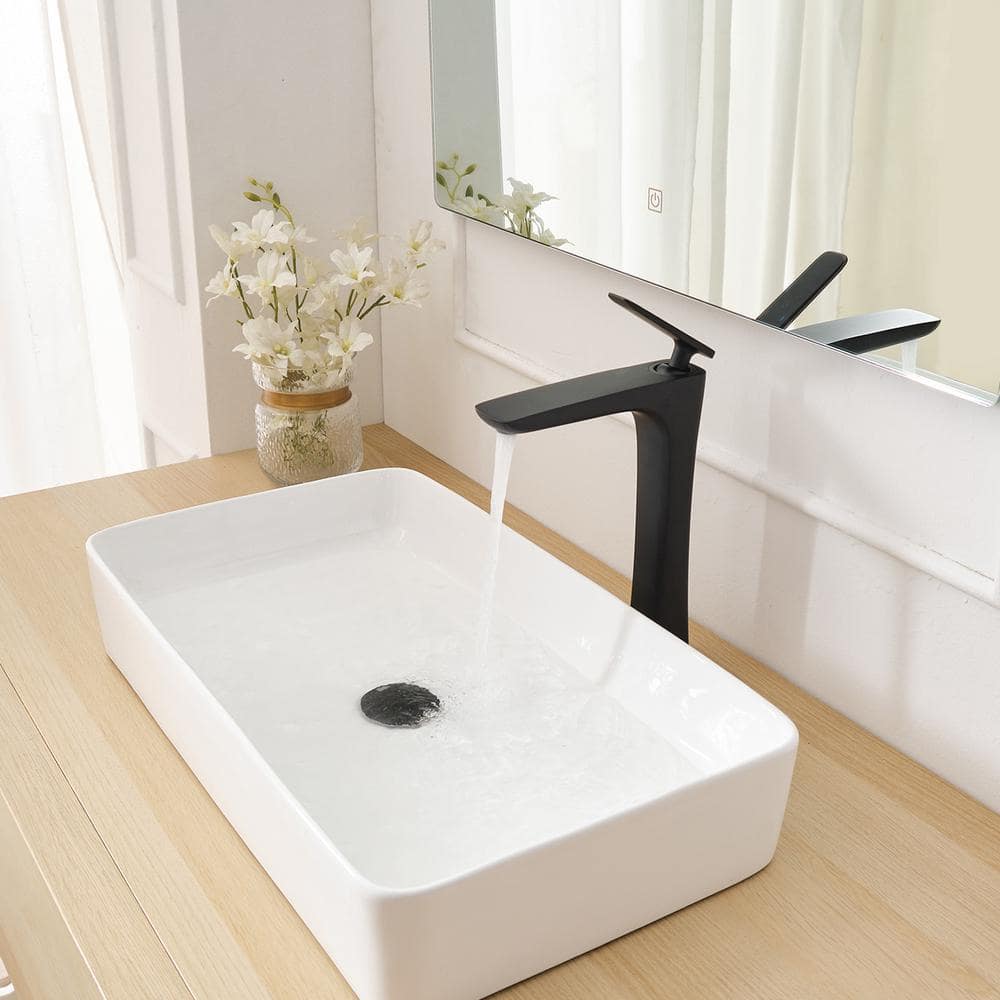 Matte Black Tall Single Handle Vessel Sink Faucet