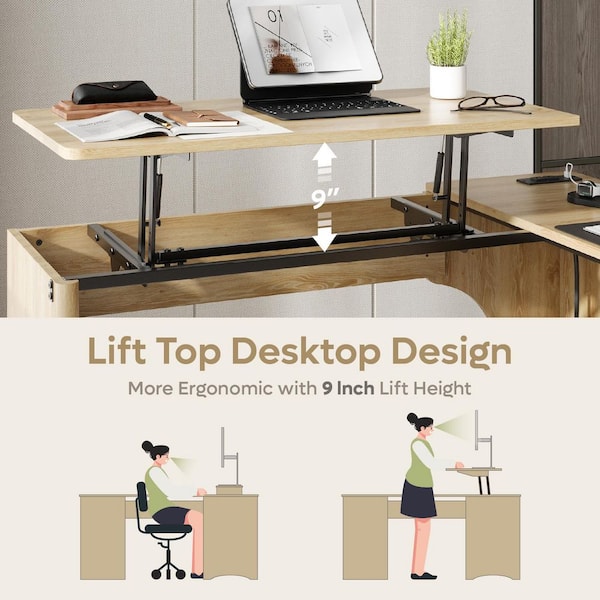 Bestier 55 in. Natural 2-Storage Drawers L-Shaped Computer Desk