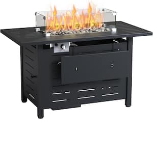 44 in. Outdoor Metal Rectangular Propane Gas Fire Pit Table with Glass Wind Guard and Water-Resistant Cover