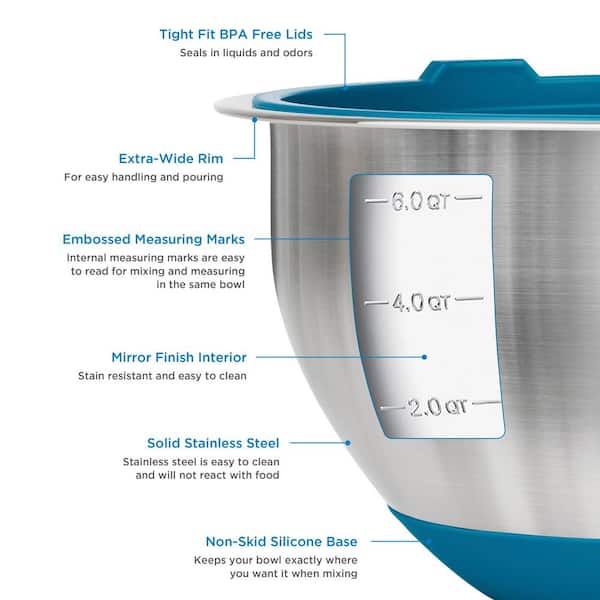 Viking Stainless Steel 10piece Mixing Bowl Set with Lids and