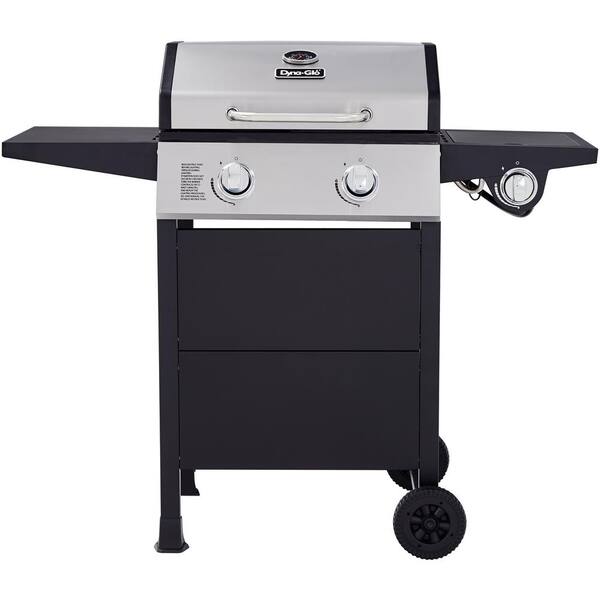 Dyna-Glo 2-Burner Open Cart Propane Gas Grill in Stainless Steel and Black with Side Burner