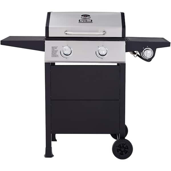 Dyna-Glo 2-Burner Open Cart Propane Gas Grill in Stainless Steel and Black  with Side Burner DGF350CSP-D