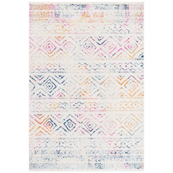 SAFAVIEH Tulum Ivory/Fuchsia 5 ft. x 8 ft. Geometric Area Rug