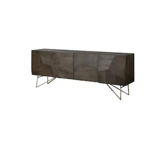 Darwin 80 in. x 17.5 in. Brown 4-Cabinet Door Sideboard with Solid Wood Gold Metal Base