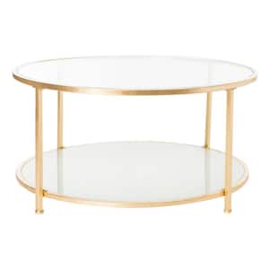 Ivy 38 in. Gold/Glass Coffee Table with Shelf