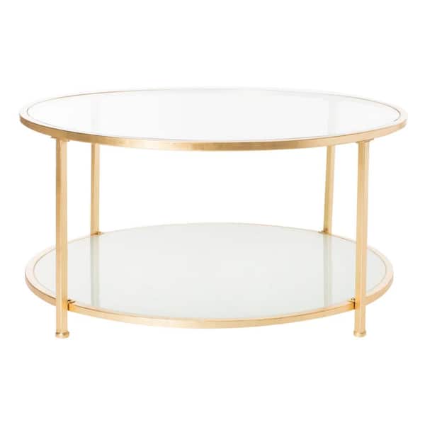 SAFAVIEH Ivy 38 in. Gold/Glass Coffee Table with Shelf