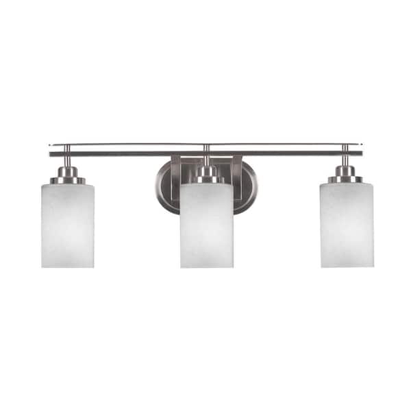 Unbranded Monroe 25.75 in. 3-Light Brushed Nickel Vanity Light 4 in. Square White Muslin Glass Shade No Bulbs Included