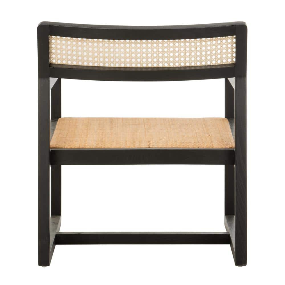 Black and Natural Wood Cane Accent Arm Chair