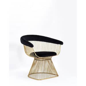 Modern Black and Gold Metal and Fabric Slatted Back Dining Chair