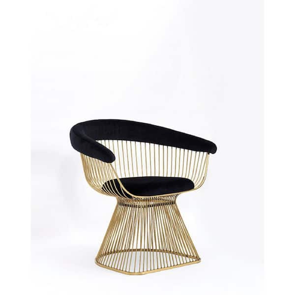 Benjara Modern Black and Gold Metal and Fabric Slatted Back Dining Chair