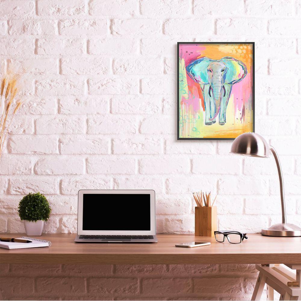 Colorful Abstract Elephant Canvas Print in Black Frame