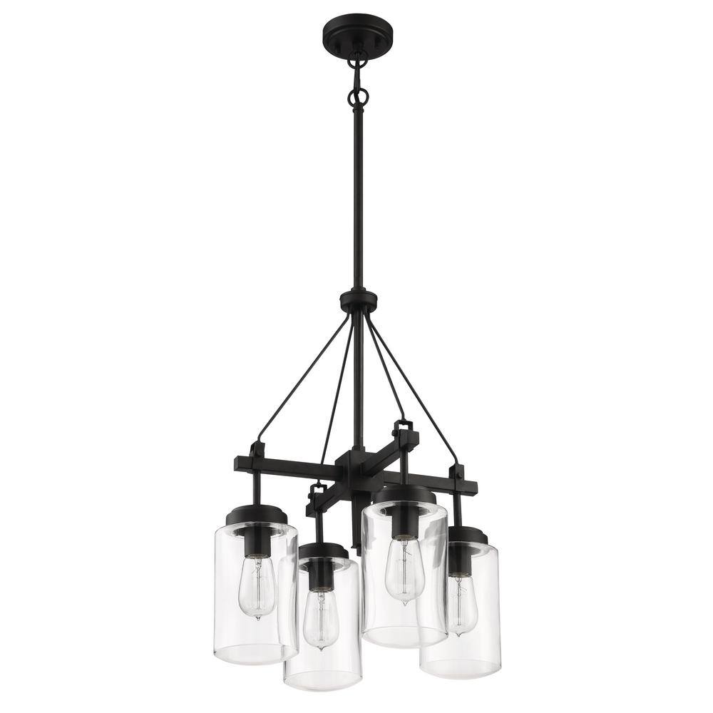 Modern Black Steel Outdoor Chandelier with Clear Glass Shades