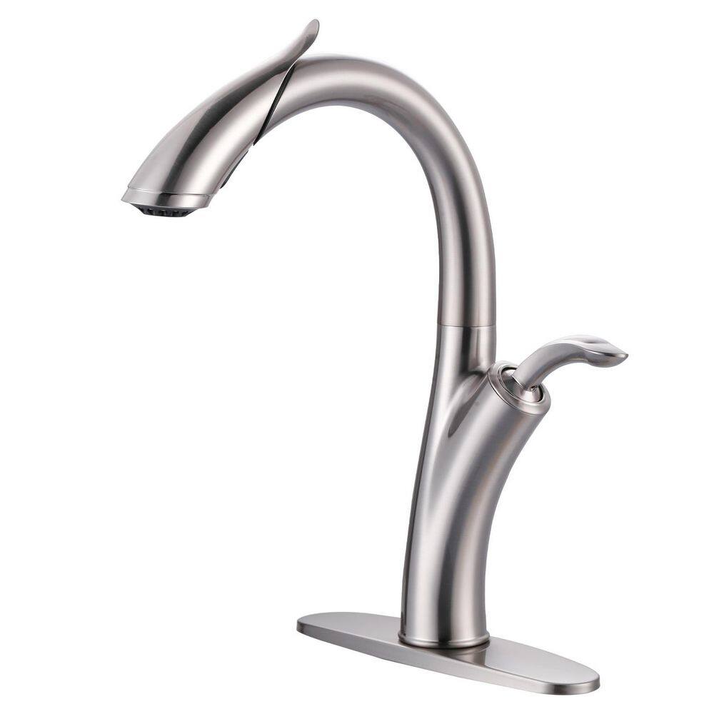 16.1 in. Single Handle Pull Down Sprayer Kitchen Faucet with Gooseneck and 360° Swivel Spout in Brushed Nickel price history on PriceWatchPro
