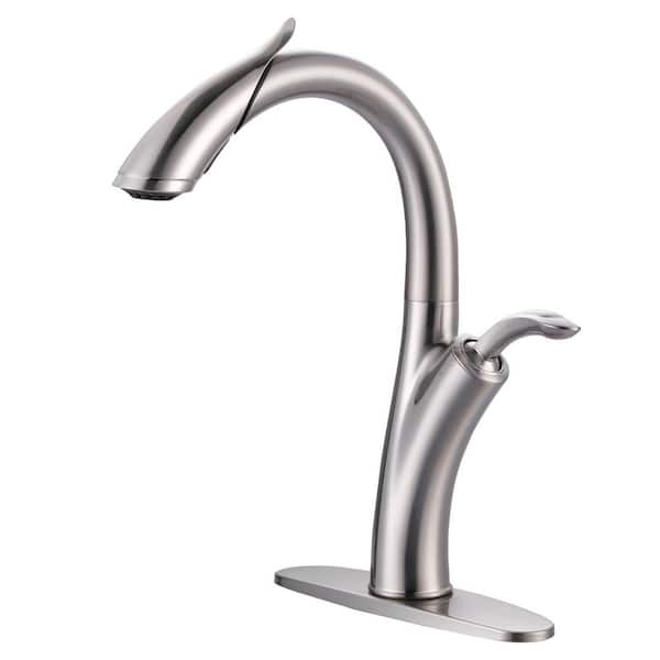 16.1 in. Single Handle Pull Down Sprayer Kitchen Faucet with Gooseneck and 360° Swivel Spout in Brushed Nickel