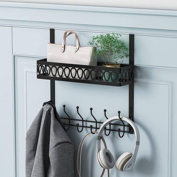 cadeninc Hanging Mounted Bathroom Shower Caddy Over the Shower Door Storage  Rack with 2 Shelves and 6 Towel Hooks in Black MIX-LQMSP-028 - The Home  Depot