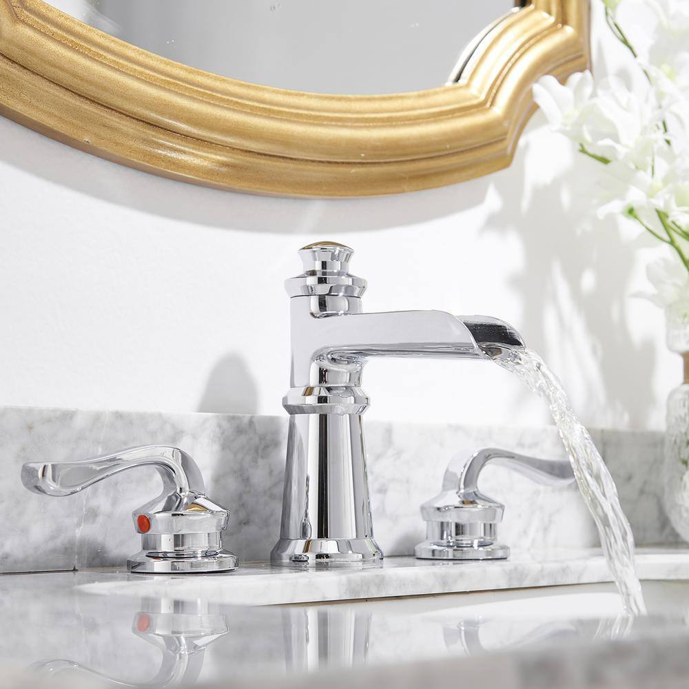 Polished Chrome 8-inch Double Handle Widespread Bathroom Faucet