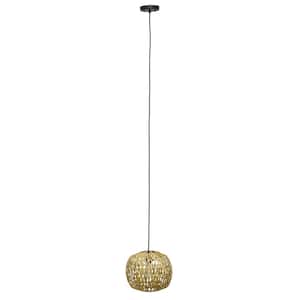 11.38 in. 1-Light Natural Modern Bohemian Rounded Woven Paper Rope Hanging Ceiling Pendant Light