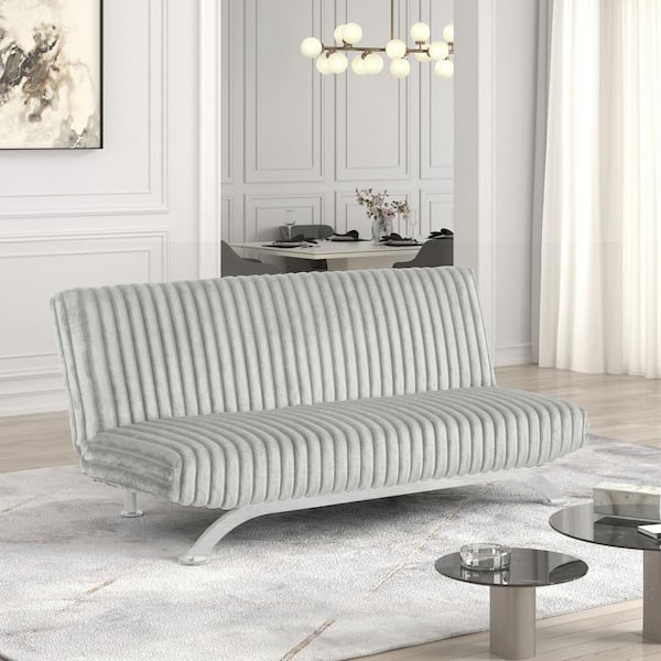 Furniture of America Mealiz 71 in. Light Gray Solid Fabric Futon Sofa Bed