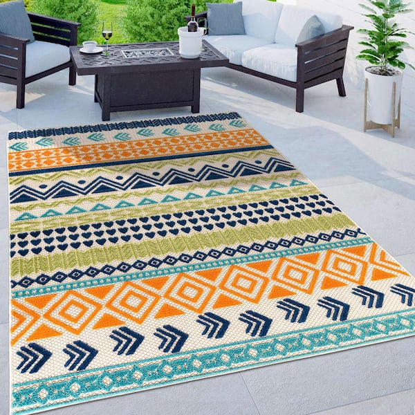 Ronda Contemporary Bohemian Multi 6 ft. 6 in. x 9 ft. Indoor/Outdoor Area Rug