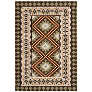 Veranda Brown/Terracotta 7 ft. x 10 ft. Border Indoor/Outdoor Patio  Area Rug