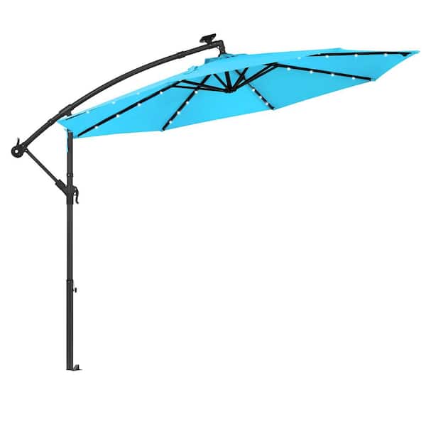 Unbranded 10 ft. Lake Blue Outdoor Cantilever Umbrella With Crank Weatherproof Waterproof And LED Light